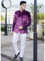 Velvet Magenta Party Wear Thread Work Readymade Jodhpuri Suit(Top Only)